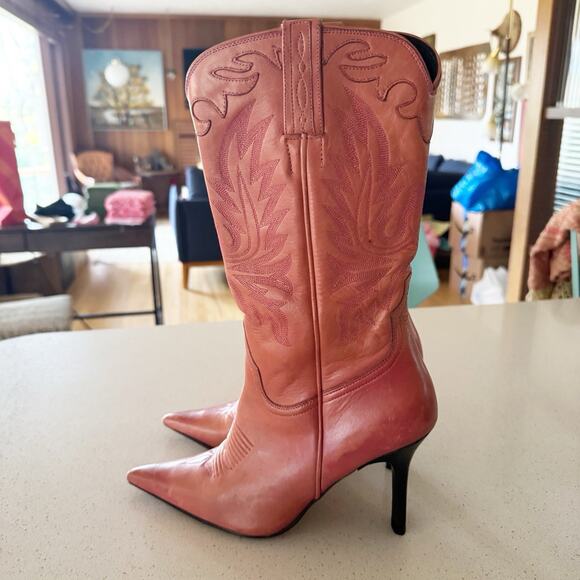 Lucchese Women 6.5D Charlie 1 Horse Pink High Heel Boots Western Cowgirl Barbie - Picture 5 of 11